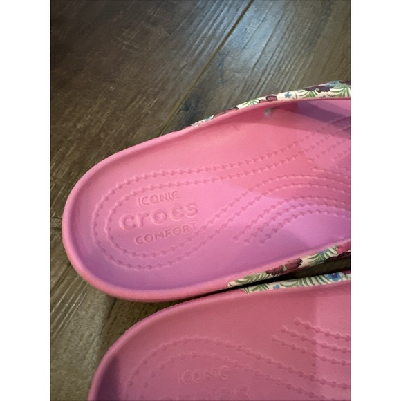 Crocs Kadee II Pink Flip Flops Floral Straps Women's Size 7 Thong Sandals - Picture 3 of 9